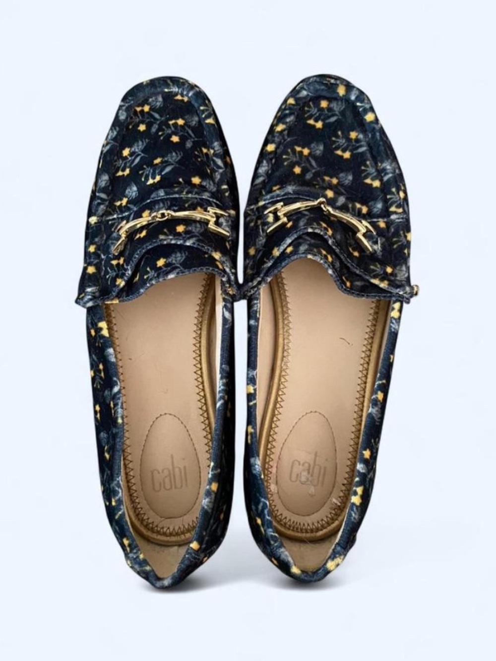 Cabi Floral Velvet Loafers Gold Horsebit Hardware Size 7.5